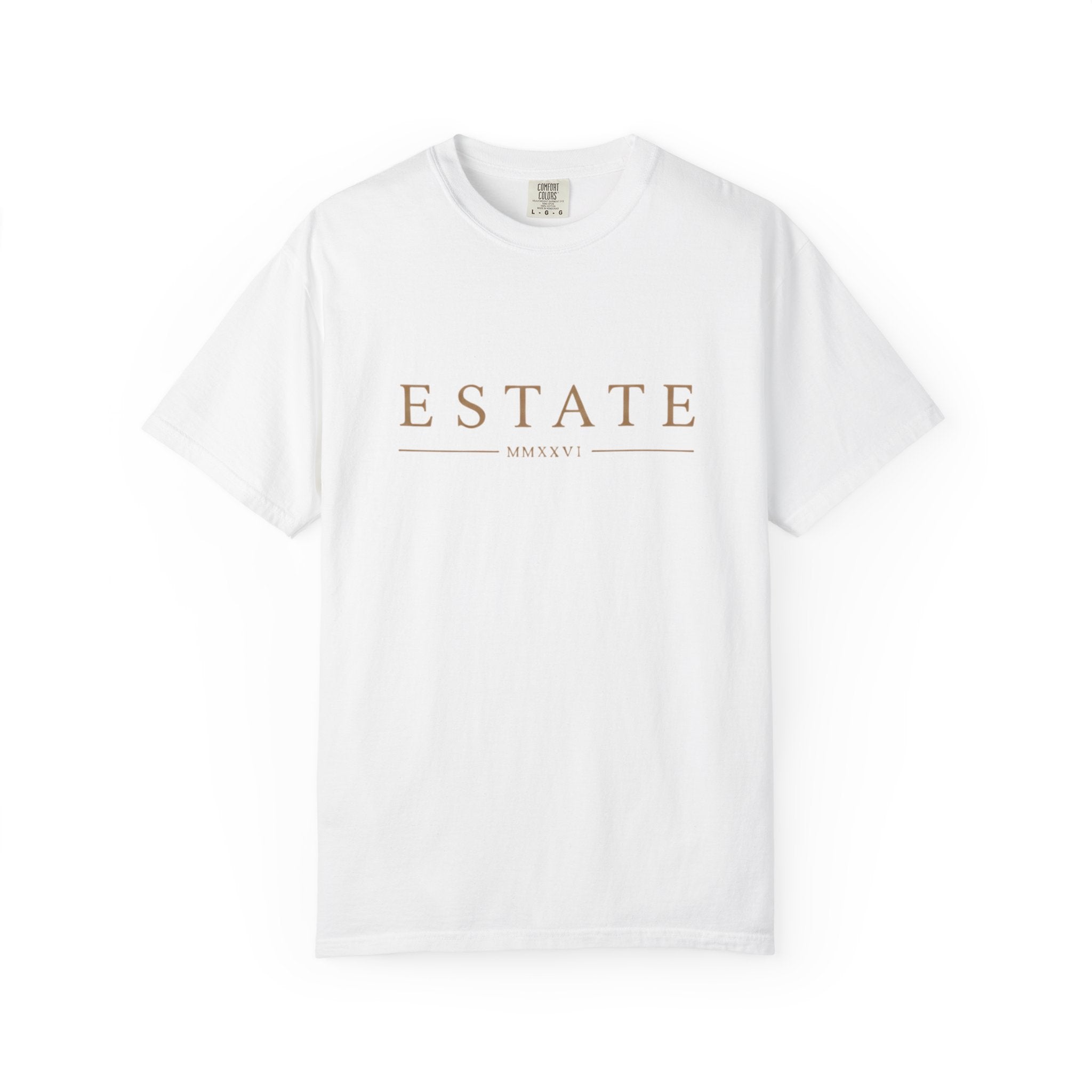 Estate Minimalist T-Shirt — 'ESTATE' Gold Script Graphic Tee