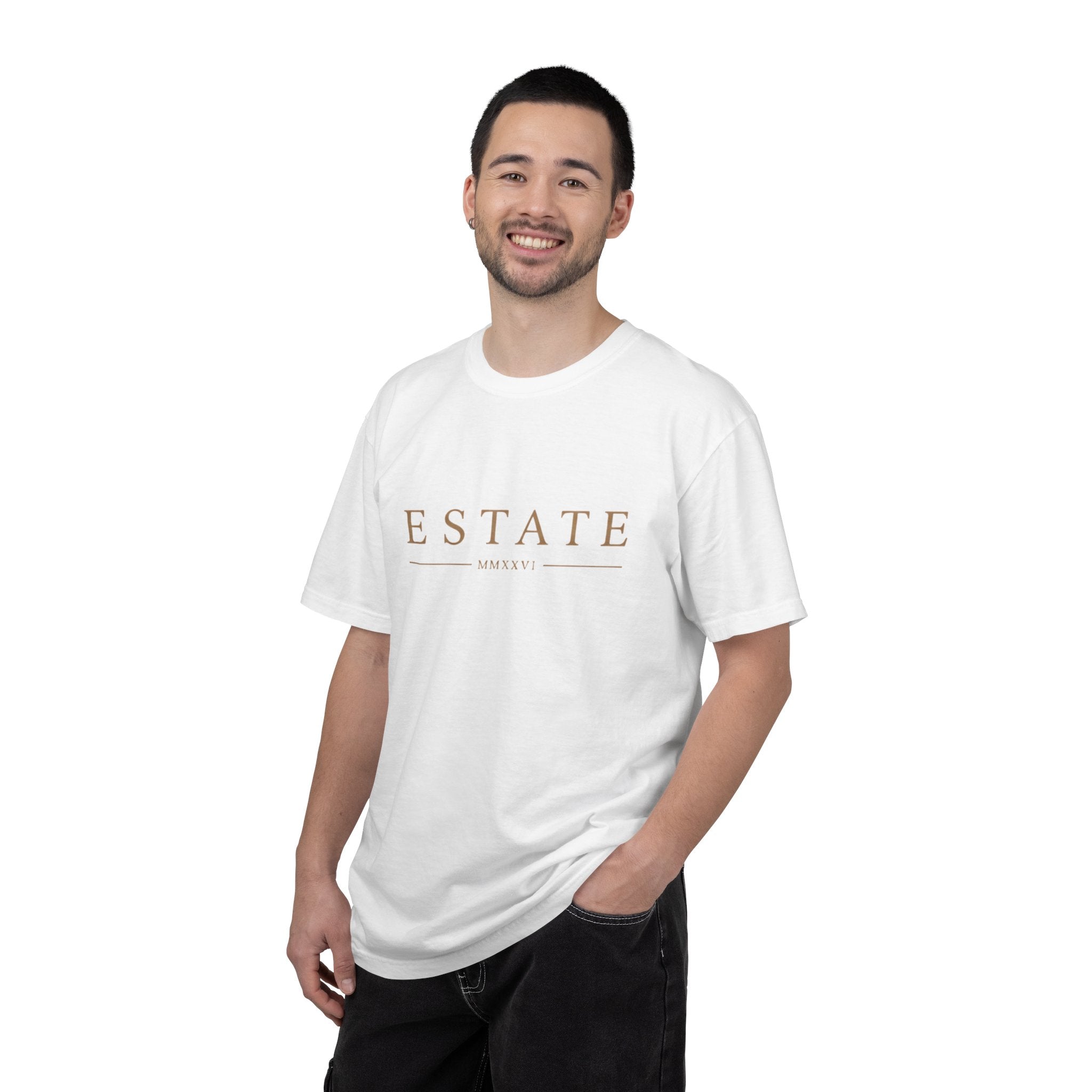 Estate Minimalist T-Shirt — 'ESTATE' Gold Script Graphic Tee